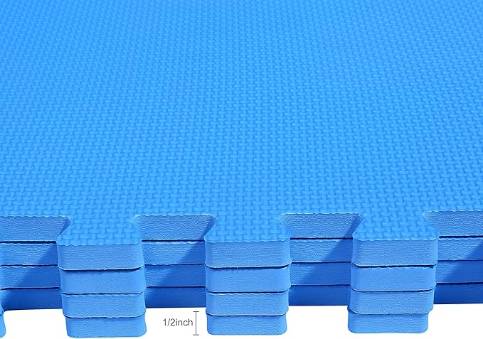 BalanceFrom Puzzle Exercise Mat with EVA Foam Interlocking Tiles for MMA, Exercise, Gymnastics and Home Gym Protective Flooring, 1/2" Thick, 144 Square Feet, Blue