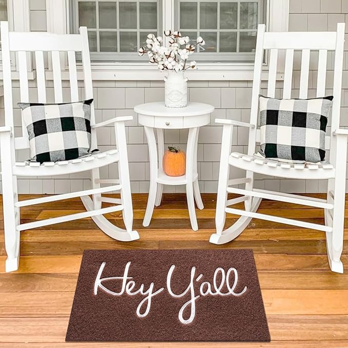 Outdoor Welcome Mat Entryway Hey Y'all Mats for Front Door Mats, with Rubber Backing Doormat Indoor Mat Polystyrene Non Slip Natural Mat Coffee 28" x 18"
