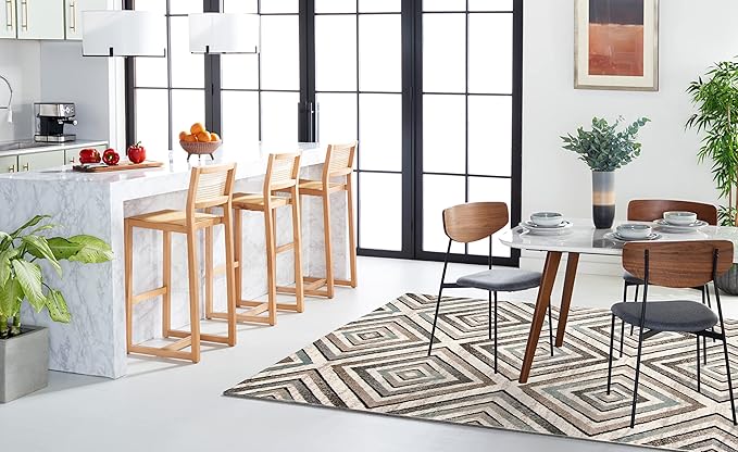 SAFAVIEH Amsterdam Collection Area Rug - 6'7" Square, Cream & Beige, Diamond Geometric Design, Non-Shedding & Easy Care, Ideal for High Traffic Areas in Living Room, Bedroom (AMS109A)