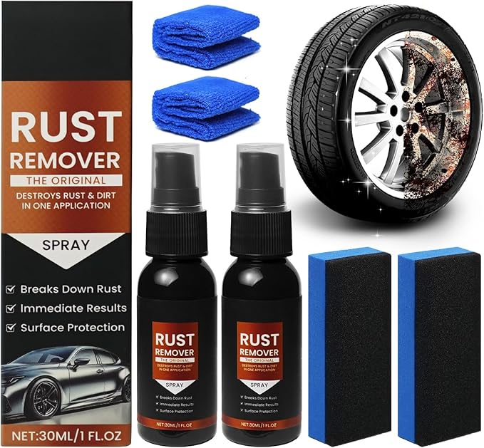 2 Pack Rust Remover Spray for Metal - for Vehicles, Tools, Chains, Iron Out Rust Stain Remover, Multi-Surface Cleaner, Fast-Acting Oxidation Remover