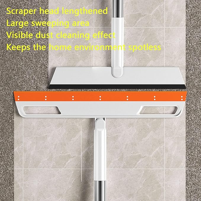 Multifunction Rubber Air Broom, Silicone Floor Squeegee, Air Broom, Rubber Squeegee with 56" Long Handle, Floor Scraping Sweeper Wiper for Bathroom Shower Kitchen Pet Hair Fur Marble Tile (Orange)