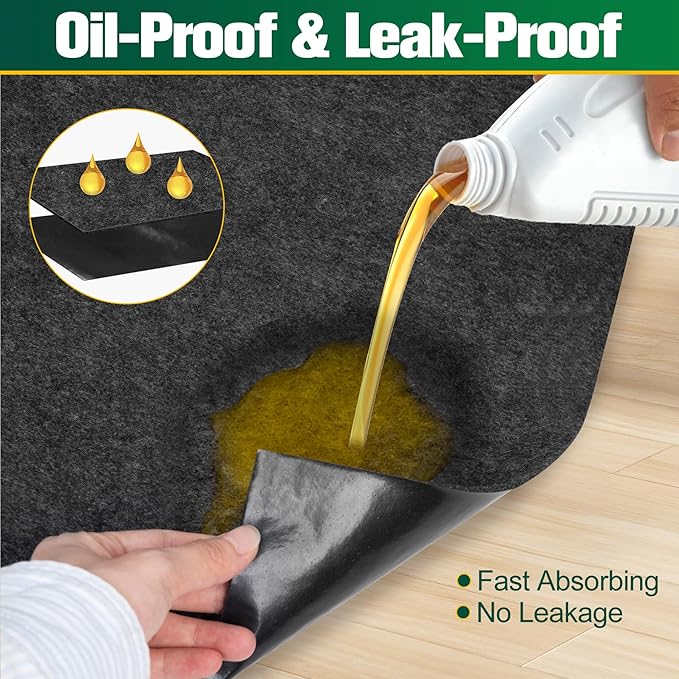 ToLanbbt Garage Floor Mat 102" x 79" - Oil Spill Mat for Under Car Driveway Oil Drip Pad with 8P Tapes, Waterproof Backing, Leak Absorbent, Reusable, Washable, Protect Garage Floor (1P, Dark Gray)