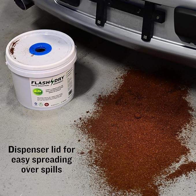 FlashDry Super Spill Absorbent, 5L Bucket with Dispenser Lid, 100% Organic Coco Coir, Landfill Safe, OSHA Approved, Ideal for Absorbing Oil, Paint, Grease in Garages, Kitchens, Janitor Kits, Pack of 6