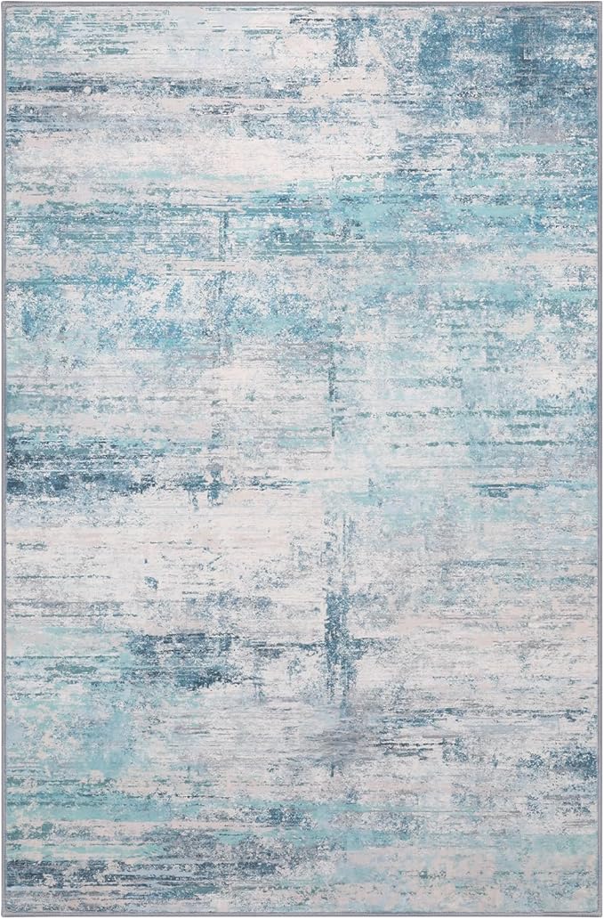 Abstract 8x10 Area Rug Washable Soft Large Non-Slip Carpet for Living Room Dining Room Home Office Bedroom - Abstract Teal/Grey