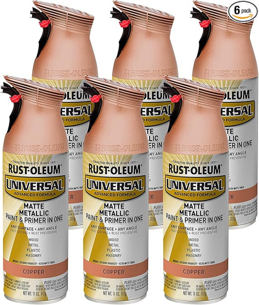 Rust-Oleum 365352-6PK Universal All Surface Metallic Spray Paint, 11 oz, Matte Copper, 6 Pack