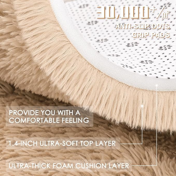 OLANLY 3x9 Machine Washable Runner Rugs for Hallway, Soft Fluffy Shaggy Bedside Rugs for Bedroom, Living Room, Indoor Floor Carpet for Kids Girls and Boys, Nursery Rooms, Home Decor Aesthetic, Beige