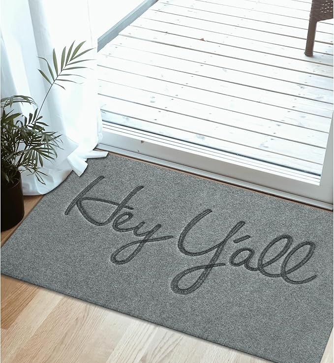 Mats Outdoor Front Door Mat Indoor Entrance with Non Slip Rubber Back Funny Durable Heavy Duty Backing Hey Y'all Doormats Entryway, Light Gray 36" x 24"