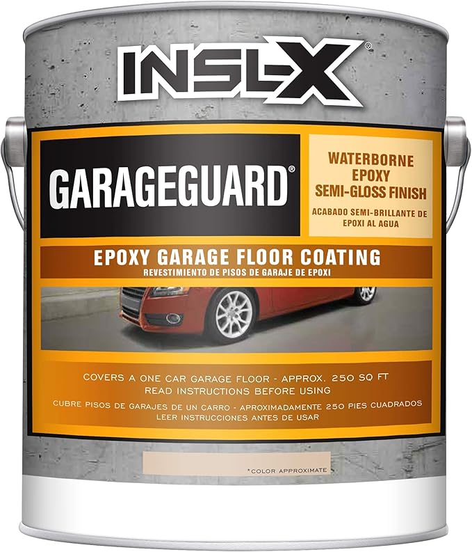 INSL-X Garage Guard Waterbased Epoxy Semi-Gloss Floor Paint, 1 Gallon Kit, Desert Sand
