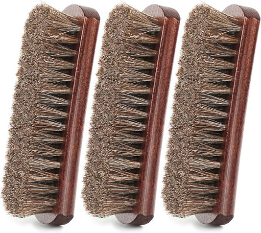 3pcs 7in 100% Horse Hair Shoe Brush for Leather Horsehair Brushes Boots Cleaning Polishing Buffing Shine Professional Cobbler Furniture Sneakers Care Set Suede Jackets Bags Seats Dusting Brushing Tool