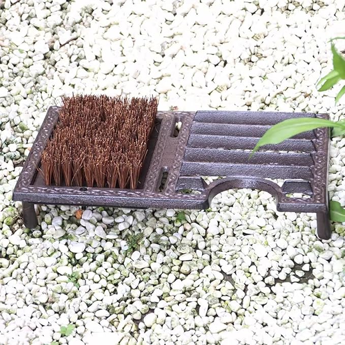 GTPBAO Farmhouse Shoe Brush Scraper, Heavy Duty Cast Iron Front Doormat with Brush, Outdoor Shoe Cleaning Mat for Home Porch Garden