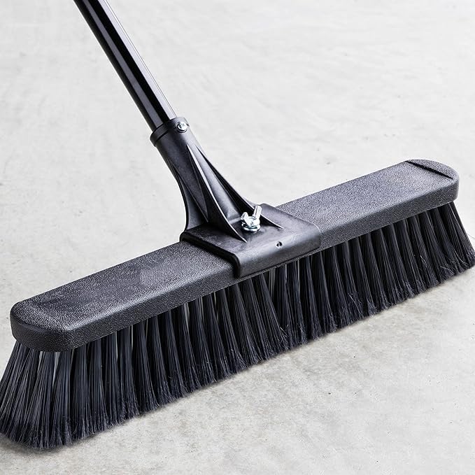 18-inch Heavy-Duty Push-Broom with Steel Handle, Multi-Sided Industrial Broom, Used to Clean dust, Sand, Leaves and Water on Concrete, Asphalt, Garage, Driveway, Yard and Deck.