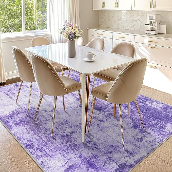 RELEANY Washable Area Rugs 9'x12' Non-Slip Modern Abstract Soft for Living Room Entryway Bedroom Nursery, Print Pattern, Purple Gray Pink White