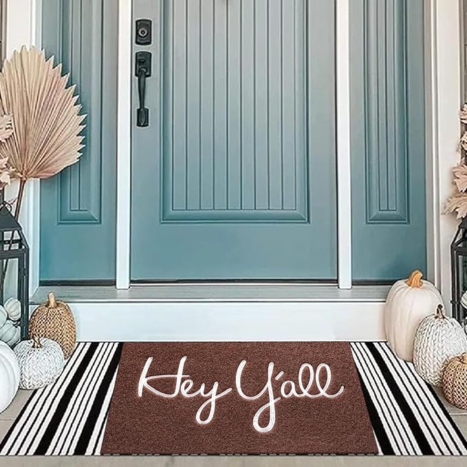 Front Door Welcome Mats for Outdoor Entry Hey Y'all Doormat Non Slip Rubber Mat for Home Decor Indoor Farmhouse Funny Kitchen Heavy Duty Backing Mats Patio Coffee 36" x 24"