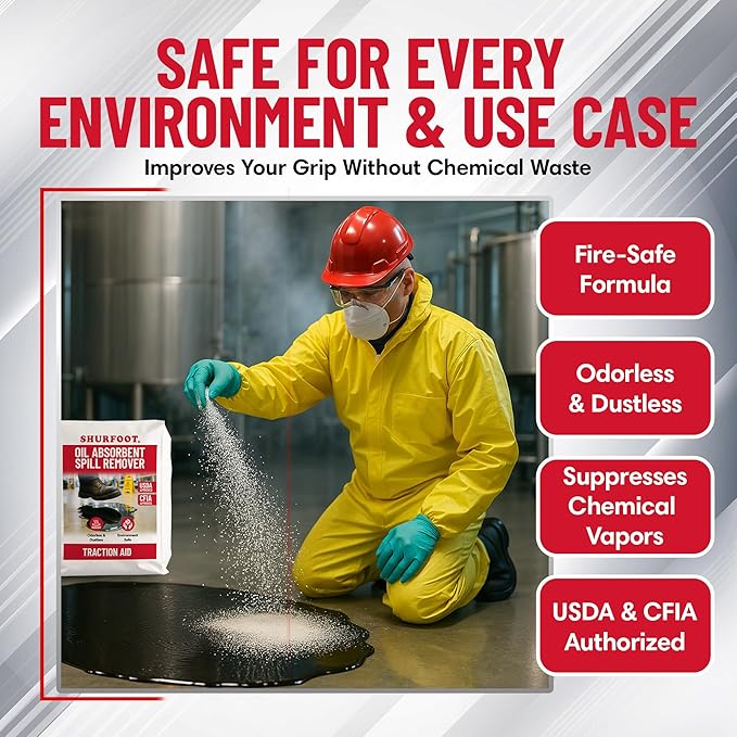 SHURFOOT 3lb Non-Slip Oil Absorbent - Provides Ice Traction & Vapor Suppression - Spill Control for Blood, Water & Oils - USDA Approved - Floor Dry Absorbent Odorless - Fire-Safe & Dustless