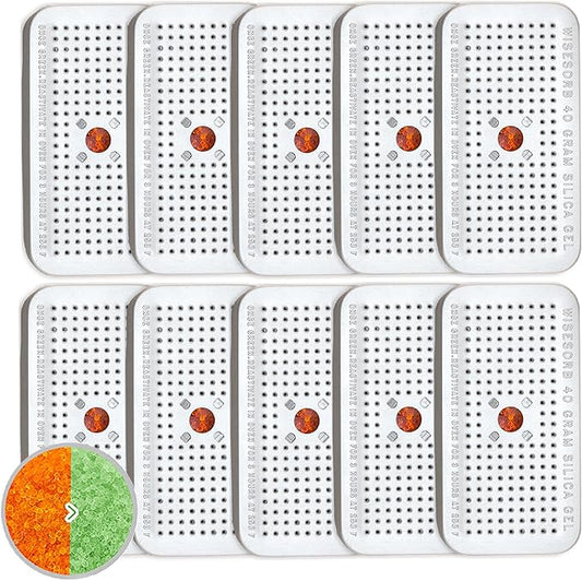 Wisesorb 40 Gram Pack of 10 Silica Gel Canister, Gun Safe Dehumidifiers (Orange to Green), Reusable Desiccant Moisture Absorber for Car, Closet