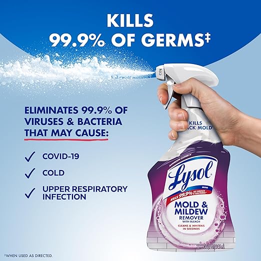 Lysol Mold & Mildew Remover Spray, Bathroom & Shower Cleaner, Disinfectant Spray, Stain Remover with Bleach, Tough on Black Mold, Multipurpose Cleaner for Home and Kitchen, 32oz (3 Pack)