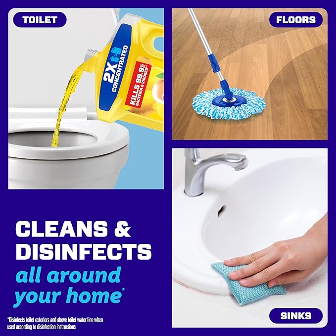 Mr. Clean Antibacterial All Purpose Cleaner, Floor Cleaner for Mopping Home, Bathroom, & Kitchen, Cleaning Liquid for Mop & Bucket, Cleaning Supplies, Multi-Surface Dilutable, Lemon, 99oz