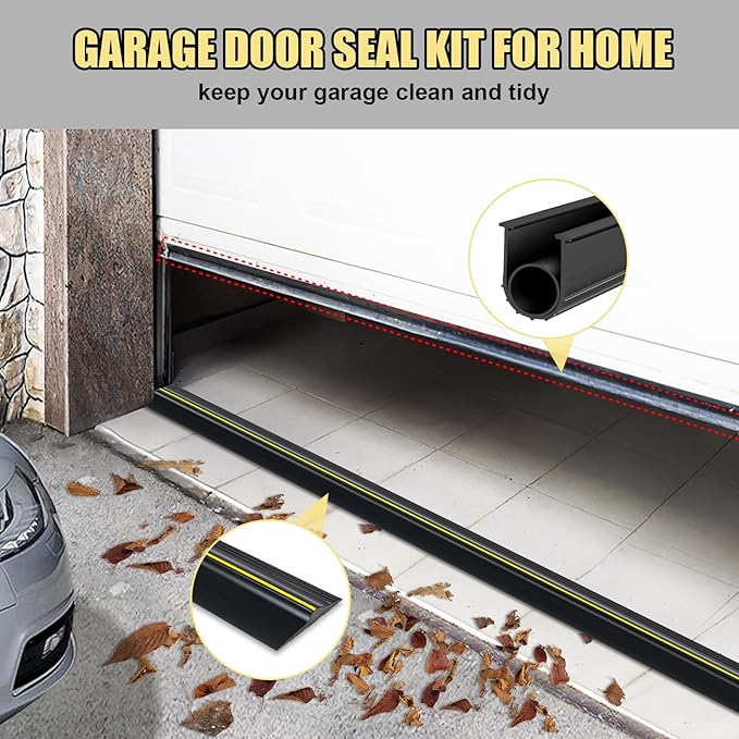 DGSL Garage Door Threshold and Bottom Seals Kit 12 FT,Rubber Weather Stripping Seal Strip Replacement,DIY Garage Door Bottom Seal with Sealants/Adhesive Combination