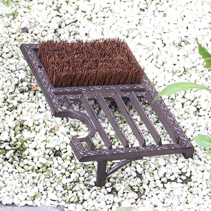 GTPBAO Farmhouse Shoe Brush Scraper, Heavy Duty Cast Iron Front Doormat with Brush, Outdoor Shoe Cleaning Mat for Home Porch Garden