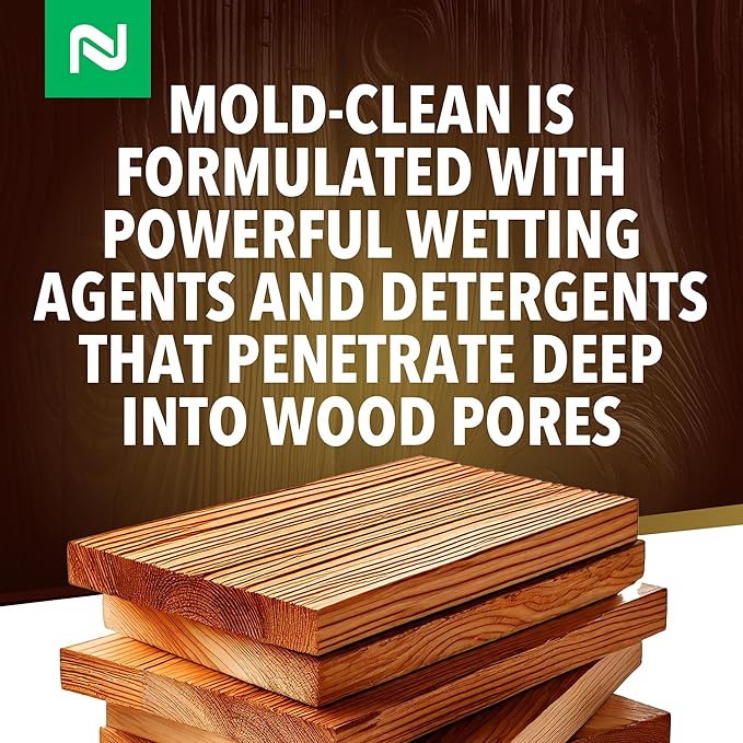Nisus MOLD-CLEAN Wood Cleaner and Surface Conditioner, Ready-to-Use, Removes Stains on Wood, Concrete, Decks, Siding, Plastic Furniture, 1 Gallon