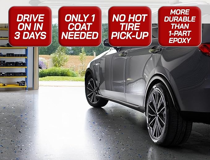 Garage Floor Kit – 2-Part Epoxy Coating for Concrete Floors, High-Gloss Finish, Chemical & Stain Resistant, Indoor Use, 1-Car Garage Coverage (Gray)