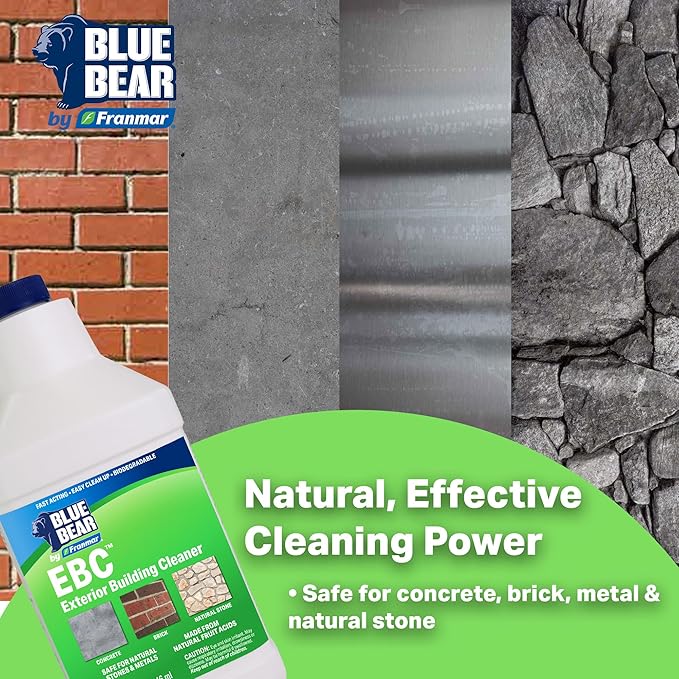 Blue Bear EBC Exterior Building Cleaner - Natural Fruit Acid Concentrate for Brick, Stone, Concrete & Metal-Removes Efflorescence, Lime Residue, Moss, Algae & Dirt - Low VOC, Biodegradable (1 Gallon)