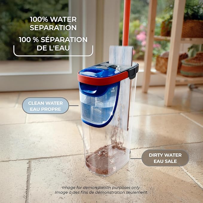 Vileda H2prO Flat Mop and Bucket Set | 100% Clean & Dirty Water Separation | Wall Mop, Baseboard Cleaning Tool | Machine Washable Reusable Microfiber Mop Head | Safe on All Floor Types