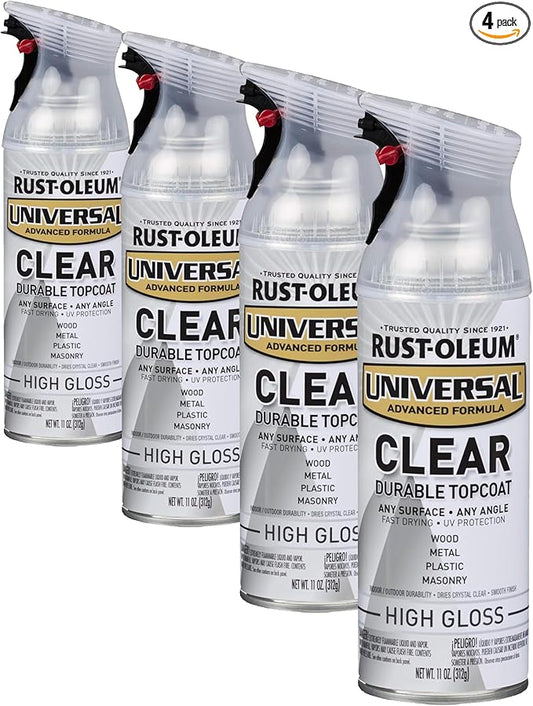 Rust-Oleum 302110 Universal All Surface Clear Topcoat Spray, 11 oz, High Gloss Clear (Pack of 4)