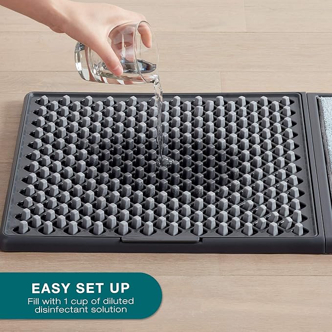 Sanitizing Shoe Door Mat - Disinfecting - Quick 2 Step Cleaning - Durable - Ultra Absorbent - Anti Slip Bottom - Automatic Shoe Sole Cleaner - 17” x 13”