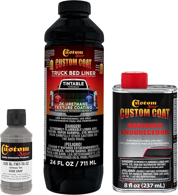 Custom Coat Dove Gray 1 Quart Urethane Spray-On Truck Bed Liner Kit - Easy Mixing, Just Shake, Shoot - Professional Durable Textured Protective Coating, Prevent Stop Rust - Car, Auto Equipment