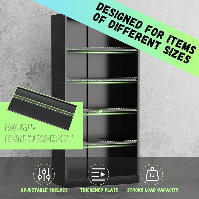 Bonusall 72" Storage Cabinet,2 Locking Doors & 4 Adjustable Shelves,Tall Cabinets,Heavy Duty Steel Cabinet for Home, Office, Warehouse, School (Black)