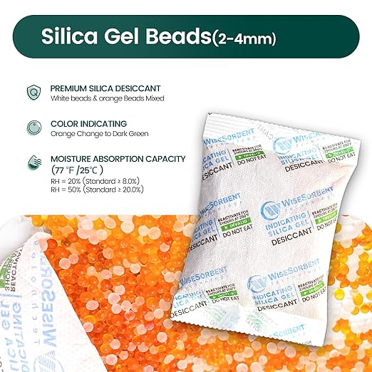 Wisesorb 3Pcs 100g Rechargeable Desiccant Packs, Indicating Silica Gel Packets, Moisture Absorbers for Storage, Gun Safe Dehumidifiers