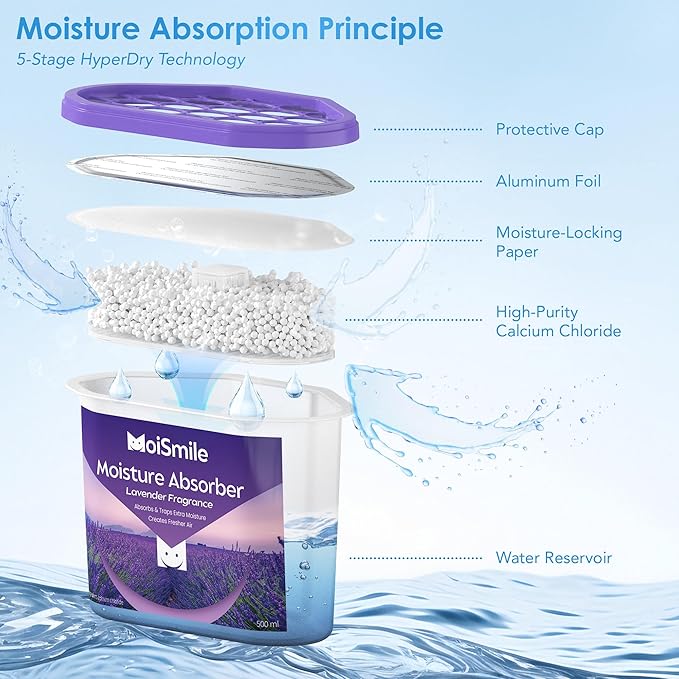 Moisture Absorbers 12 Packs, 10.8 Oz Lavender Vanilla Efficient Humidity Absorber ＆ Odor Eliminator Boxes, Refillable Car Dehumidifier for Closet, Bathroom, Basement＆ RV