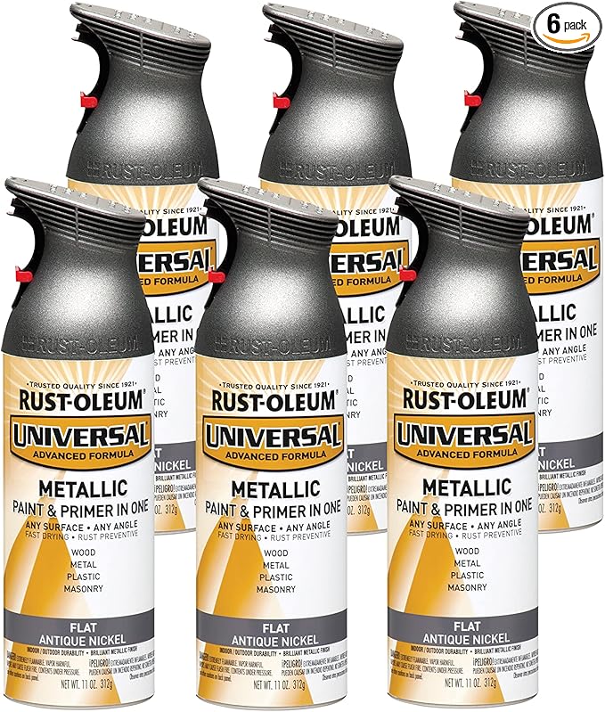 Rust-Oleum 271474-6PK Universal All Surface Metallic Spray Paint, 11 oz, Flat Antique Nickel, 6 Pack