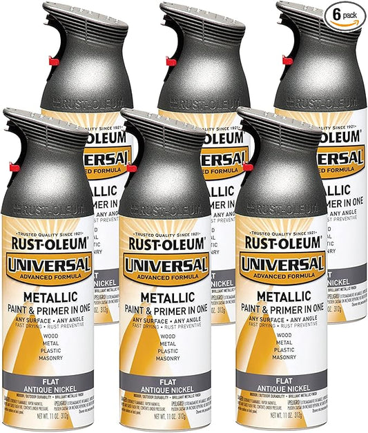 Rust-Oleum 271474-6PK Universal All Surface Metallic Spray Paint, 11 oz, Flat Antique Nickel, 6 Pack