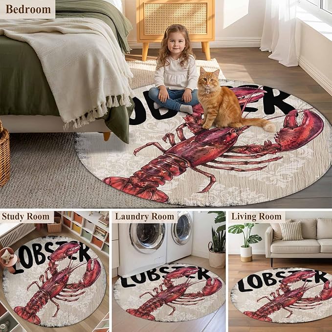 Nautical Ocean Wood Texture Large Round Rug 7Ft, Circle Area Rugs Washable Non Slip Indoor Floor Mats Carpet for Living Room Bedroom Dining Room Home Decor