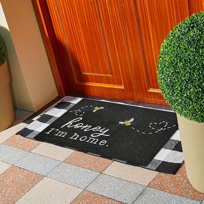 Large Door Mat Funny Front Doormat Kitchen Rugs Front Entrance Outdoor Indoor Bee Low Profile Non Slip Durable Rubber Doormats for Porch Patio Entry Kitchen Black 36X24 inch