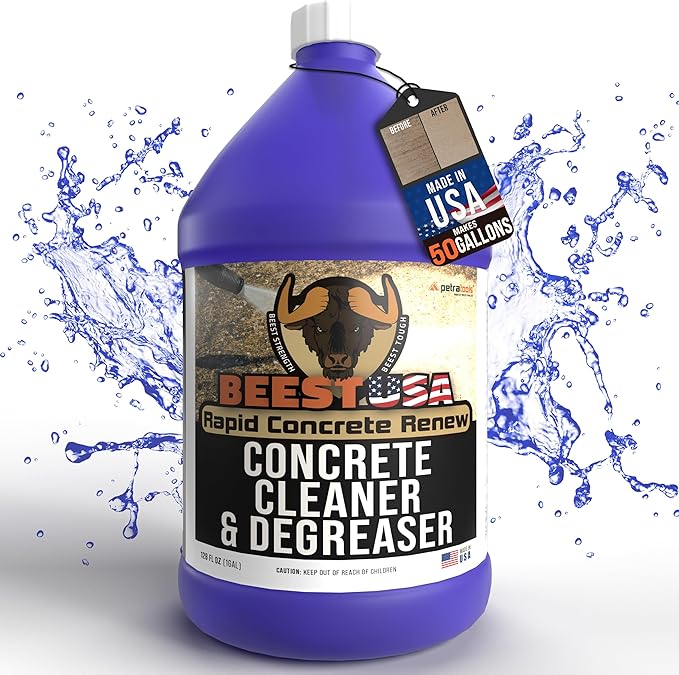 BEEST Concrete Cleaner - 1 Gallon (Makes 50 Gallons) Pressure Washer Soap, Degreaser Cleaner Heavy Duty - Dirt & Stain Remover for Concrete, Cement, Driveway, Garage Floor, Patio, Deck, Safe on Grass