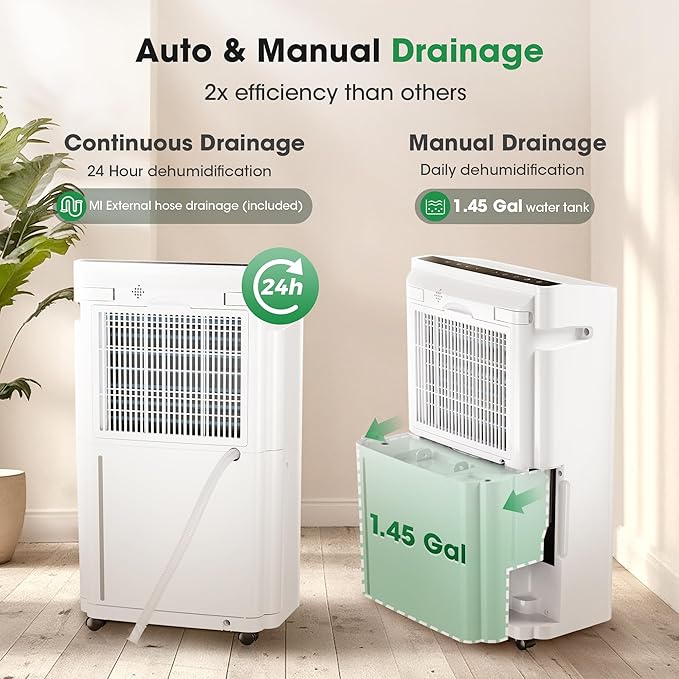 6,500 Sq.Ft Dehumidifier for Basement with Drain Hose, 186 OZ Water Tank, 60 Pint Dehumidifiers for Large Home with Three Operation Modes, Intelligent Humidity Control, 24HR Timer for Bathroom