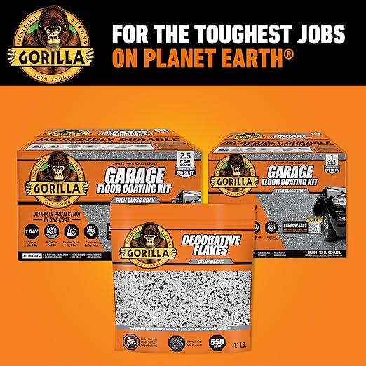 Gorilla Garage Floor Coating Decorative Flakes – Gray, Black & White Blend – Matches High-Gloss Gray Kit – Hides Dirt & Imperfections – Use with Epoxy or Concrete Coatings – Covers up to 550 sq. ft.