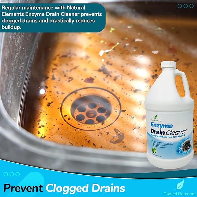 Natural Elements Enzyme Drain Cleaner; Digests Grease, Fats, and Paper Buildup in Drains, Septic Tanks, Grease Traps, Pipe; 4 Gallon Pack