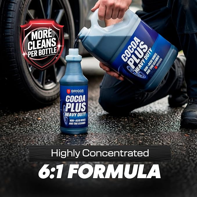 Wheel and Tire Cleaner – Acid Free, Concentrated 6:1 Rim Cleaner Spray – Professional Brake Dust Remover – Briggs Cocoa Plus, Safe for Chrome, Painted & Alloy Wheels – 32oz
