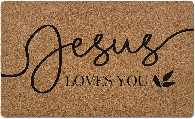 Christian Jesus Loves You Door Mat Bible Verse Scripture Easter Welcome Front Door Mat Indoor Outdoor Entrance Rustic Artificial Doormat Rugs for Church Prayer Room Entry Decor 18x30 inch