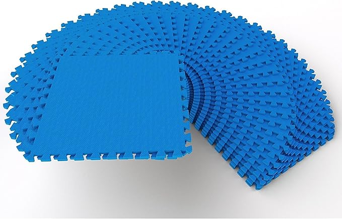 BalanceFrom Puzzle Exercise Mat with EVA Foam Interlocking Tiles for MMA, Exercise, Gymnastics and Home Gym Protective Flooring, 1/2" Thick, 144 Square Feet, Blue