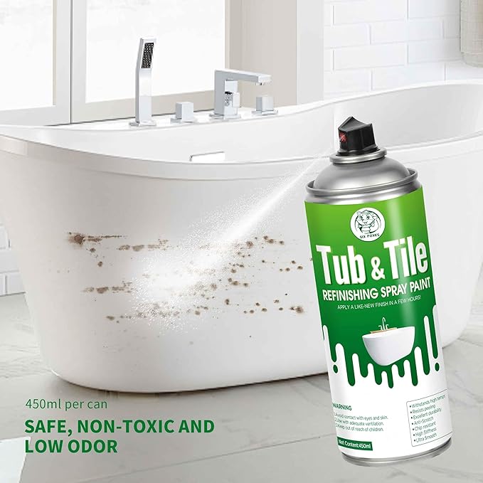 SIX FOXES Tub and Tile Spray Paint (White), 450ml × 1 Can, DIY Tub and Tile Spray Paint for Resurfacing Bathroom Sink Countertop