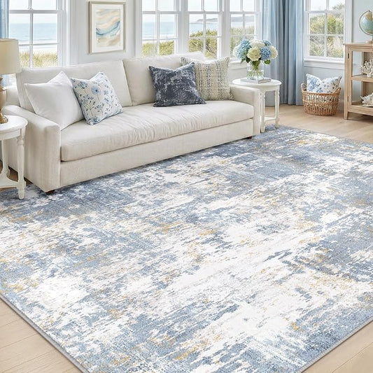 RELEANY Washable Area Rugs 5'x7' Non-Slip Modern Abstract Soft for Living Room Entryway Bedroom Nursery, Print Pattern, Light Blue