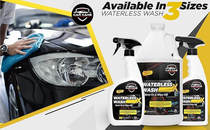 Waterless Wash X-Car Detailing Without Water | Quick Detailer for Any Vehicle-Wash in Your Garage, at Work, or Anywhere-Spray On & Wipe Off (128 oz Concentrate)