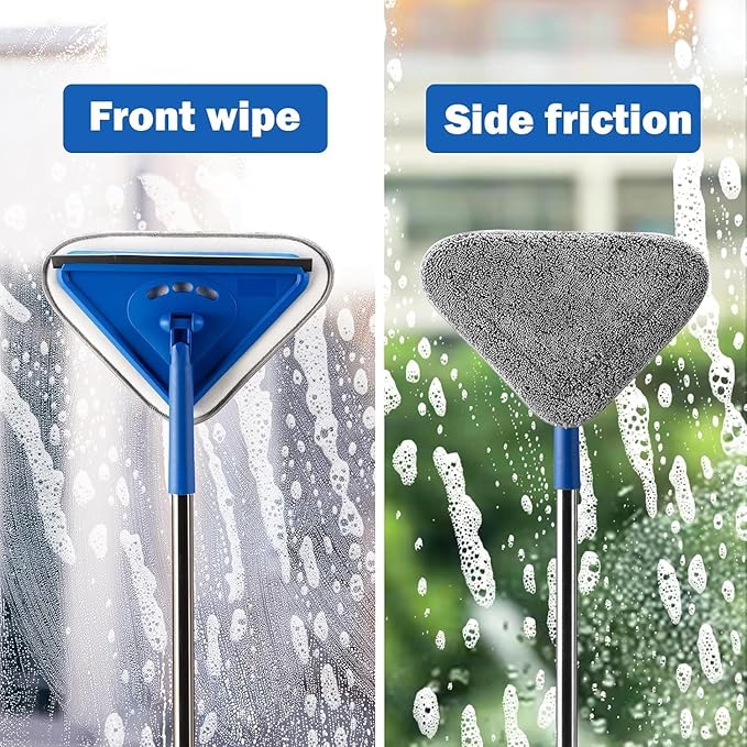 Wall Cleaner Mop with Stainless Steel Handle (31.5"-63") - Includes Edge Squeegee and 2 Reusable Microfiber Pads for Walls, Ceilings, Floors, Windows & Multi-Surface Cleaning