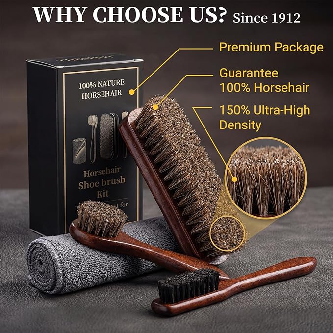 4PCS 100% Horse Hair Brush for Leather Shoe Brush Cleaning Boot Care Horse Hair Brush for Polishing Shining Buffing Dauber Applicator Suede Brush Professional Shoe Shine Brush for Cloth Car Seat Bag