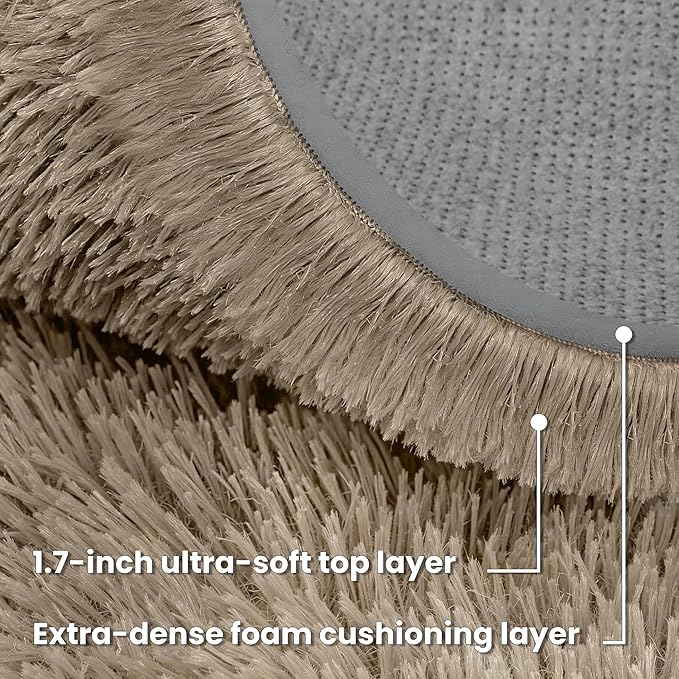 Gray Camel Round Fluffy Rug 6ft,Soft Bedroom Circle Rugs Mats for Kids Girls Nursery Room,Washable Plush Shaggy Indoor Non Slip Rug for Bedside Living Room Bedroom Circular Carpet,Home Decor Aesthetic